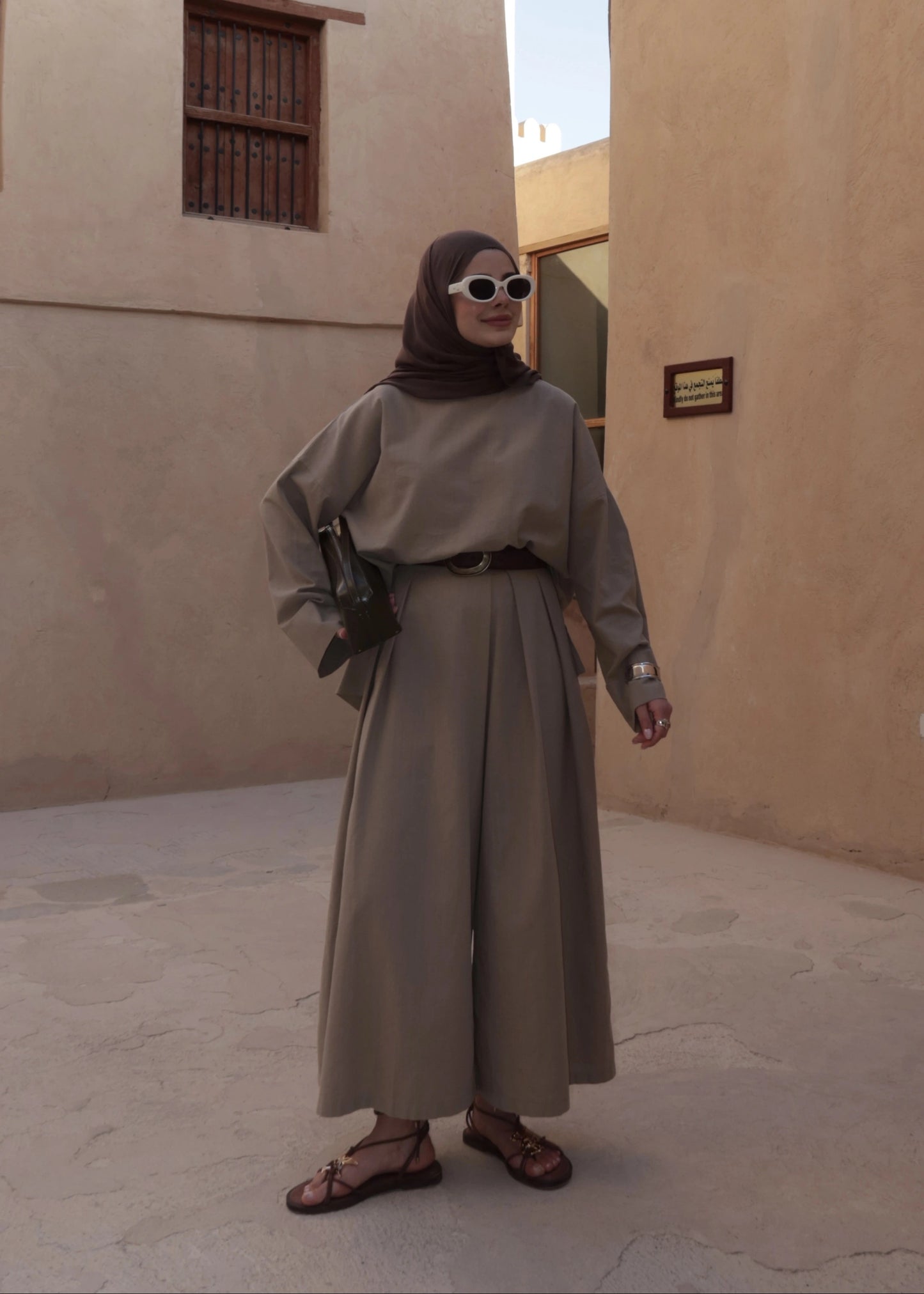 Linen Chino Fit Two-Piece Set -Mink