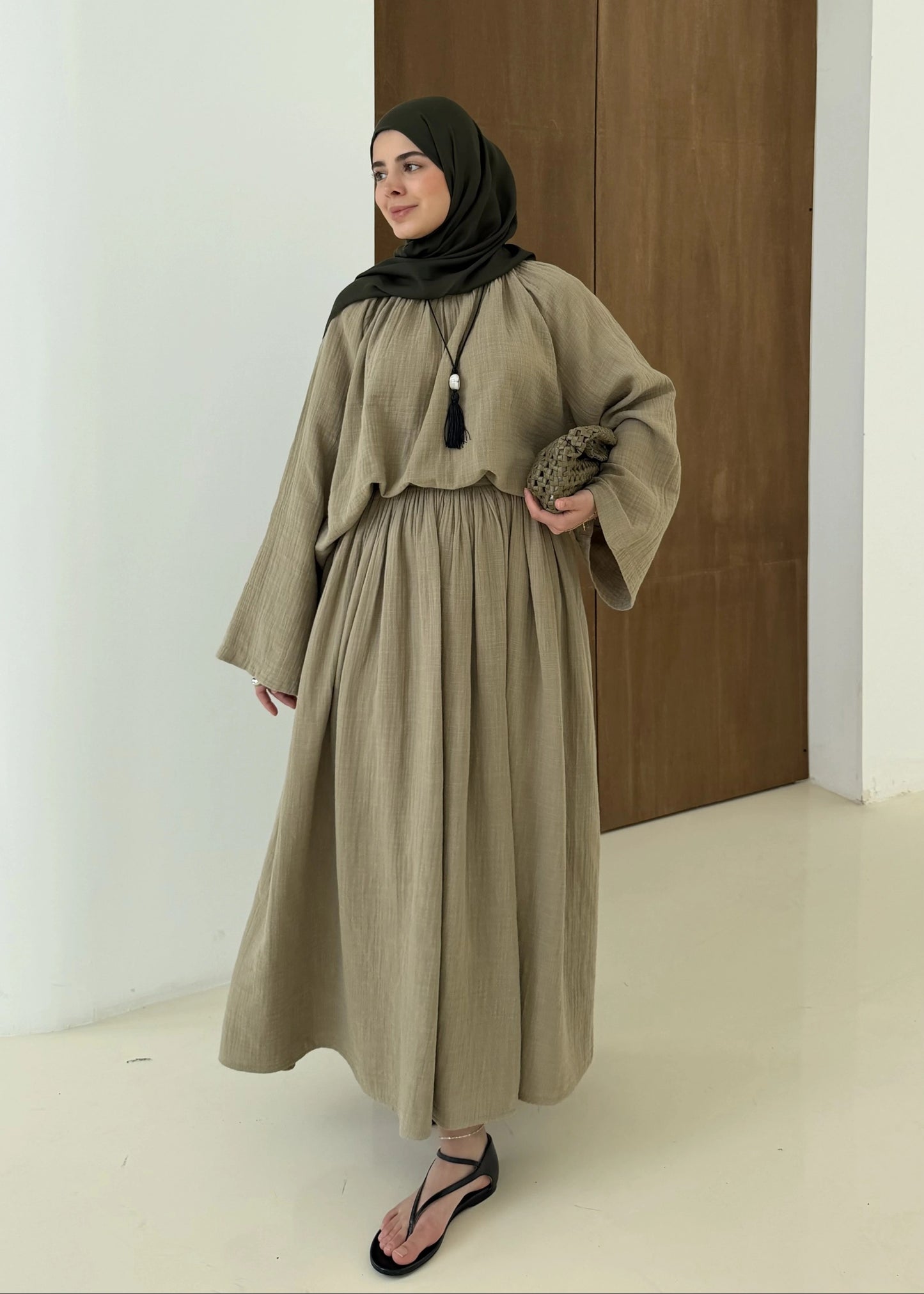 Khaki Muslin Two-Piece Set