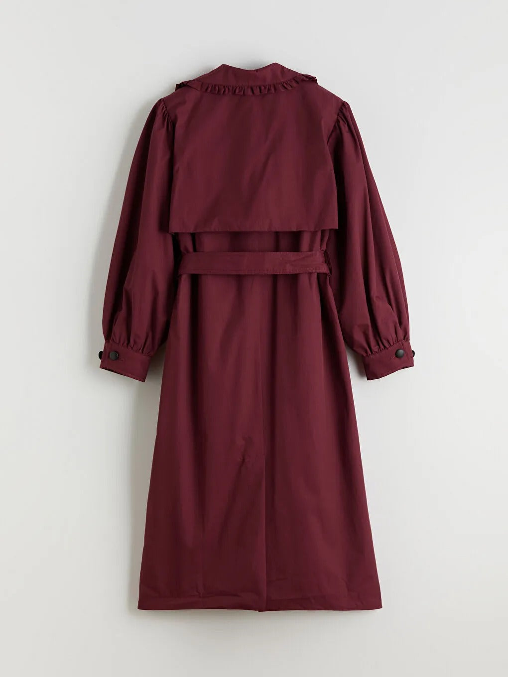 Burgundy Double-Breasted Women's Trench Coat