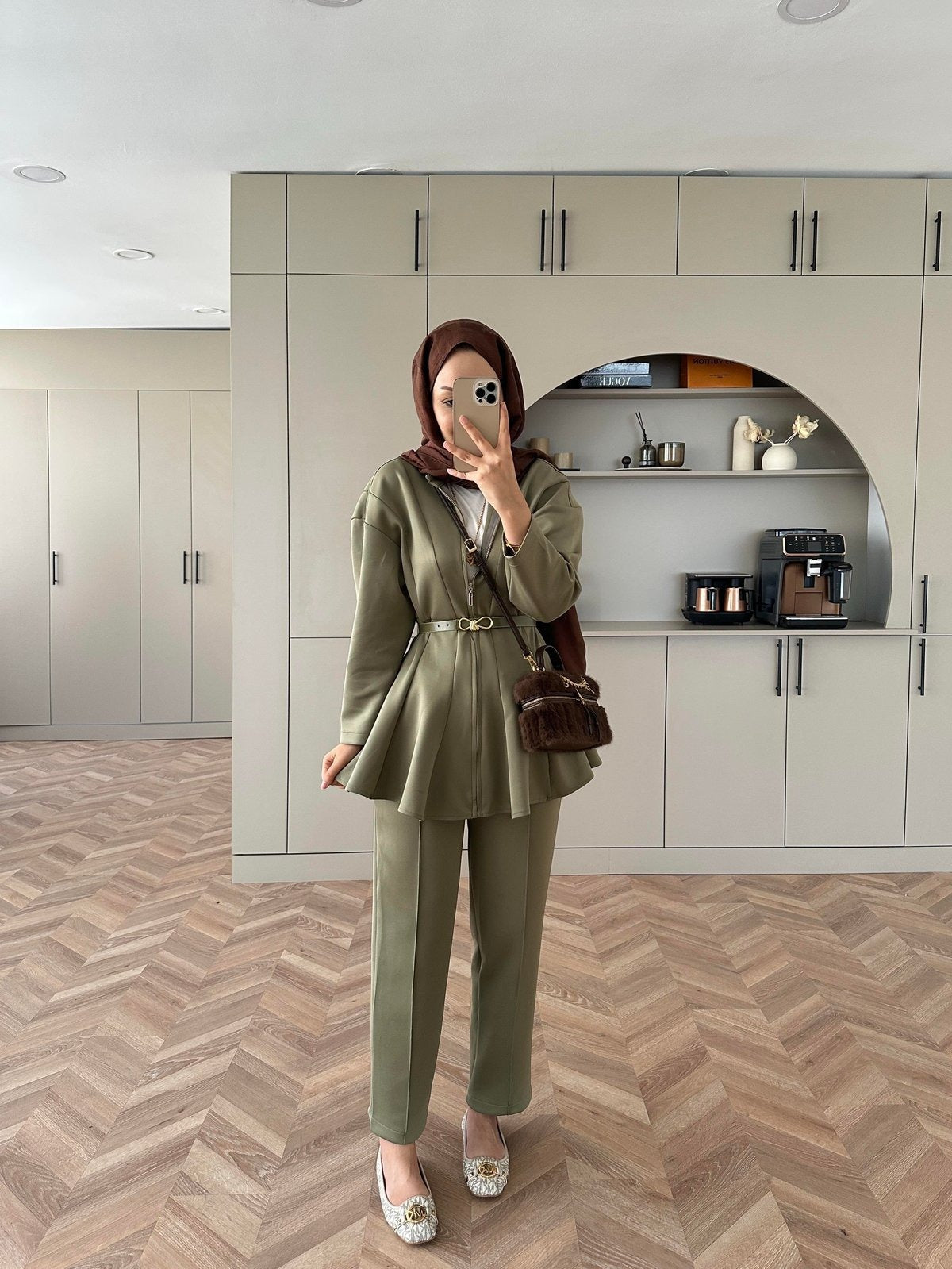 Premium Scuba Fabric Two-Piece Set -Khaki