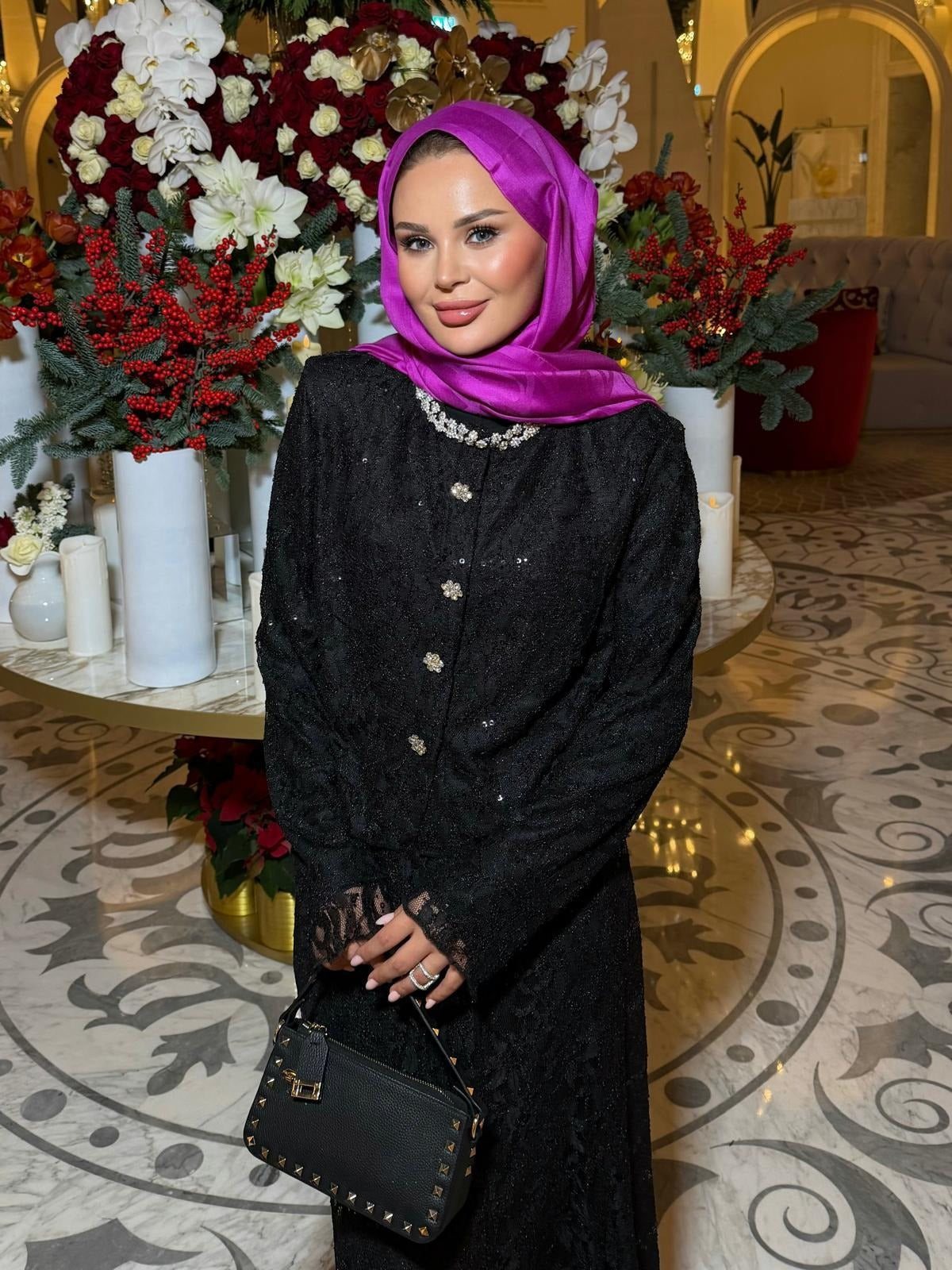 Lace Shimmer Skirt Set – Black