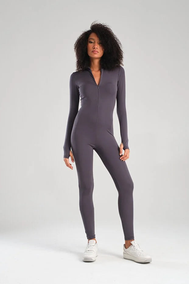Full Coverage Swim Jumpsuit - Gray