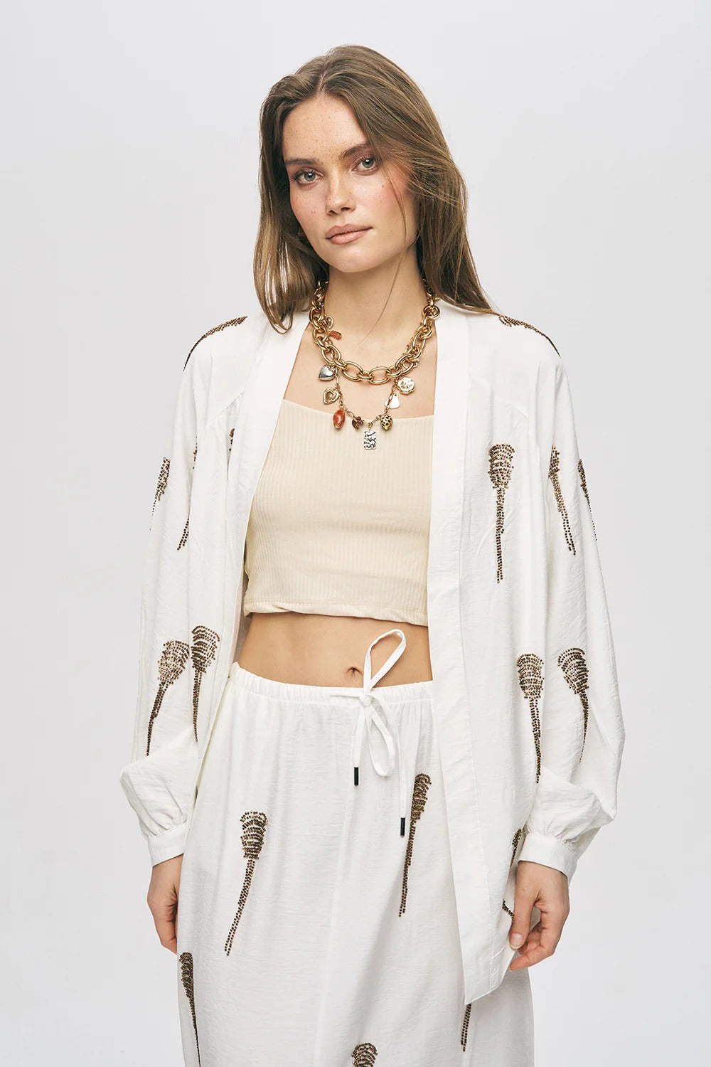 Limited Collection Hand-Made Beaded Oversized Kimono –  Ecru