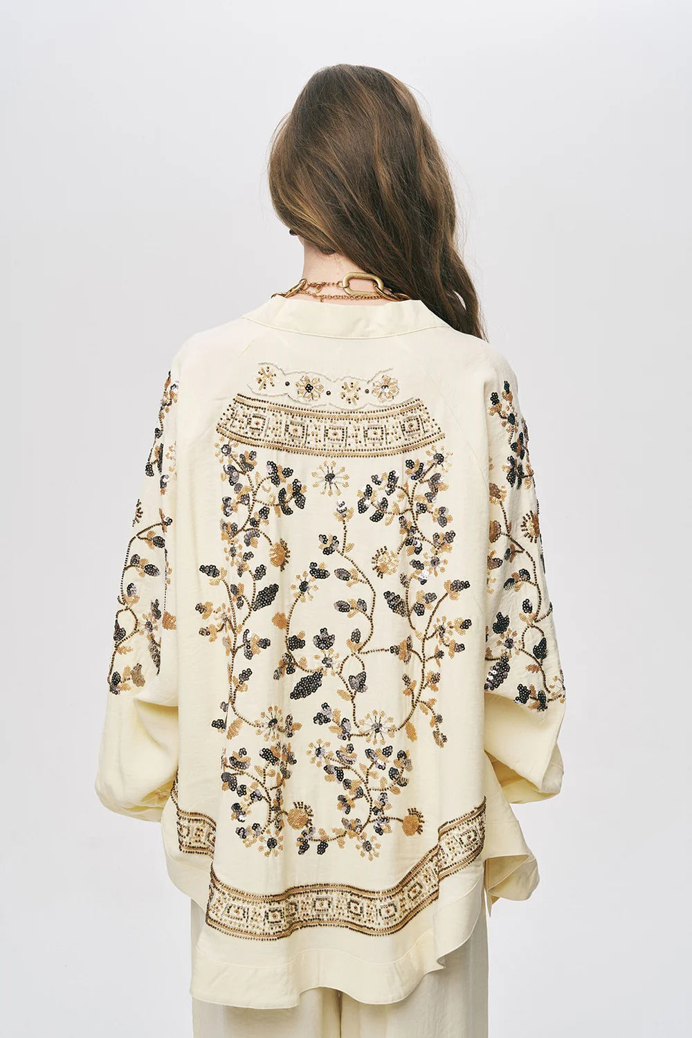 Limited Collection Elegant Sparkle Sequin & Beaded Oversized Kimono – Yellow