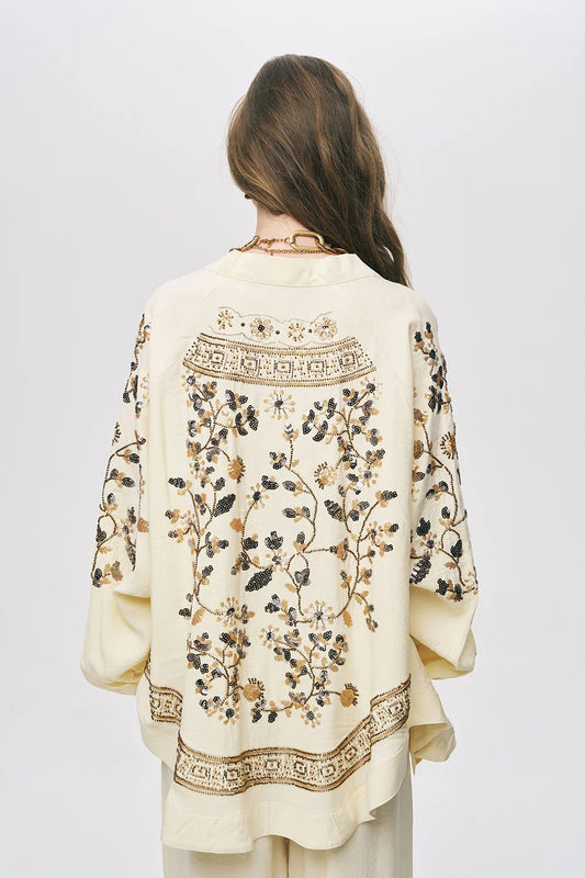Limited Collection Elegant Sparkle Sequin & Beaded Oversized Kimono – Yellow