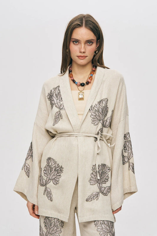 Limited Collection Flora Natur Embroidered Tie-Waist Oversized Kimono
