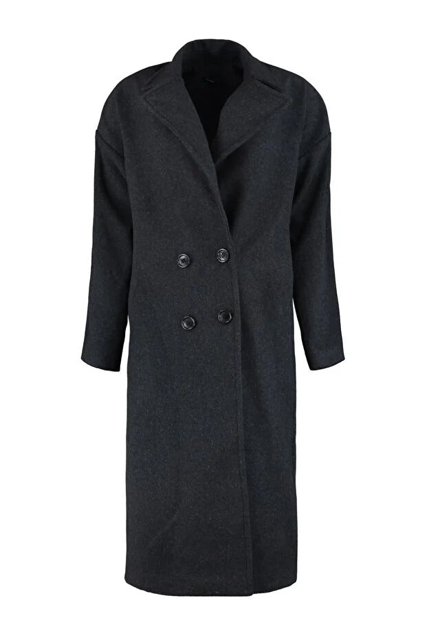 Anthracite Oversized Wide-Cut Long Wool-Blend Overcoat