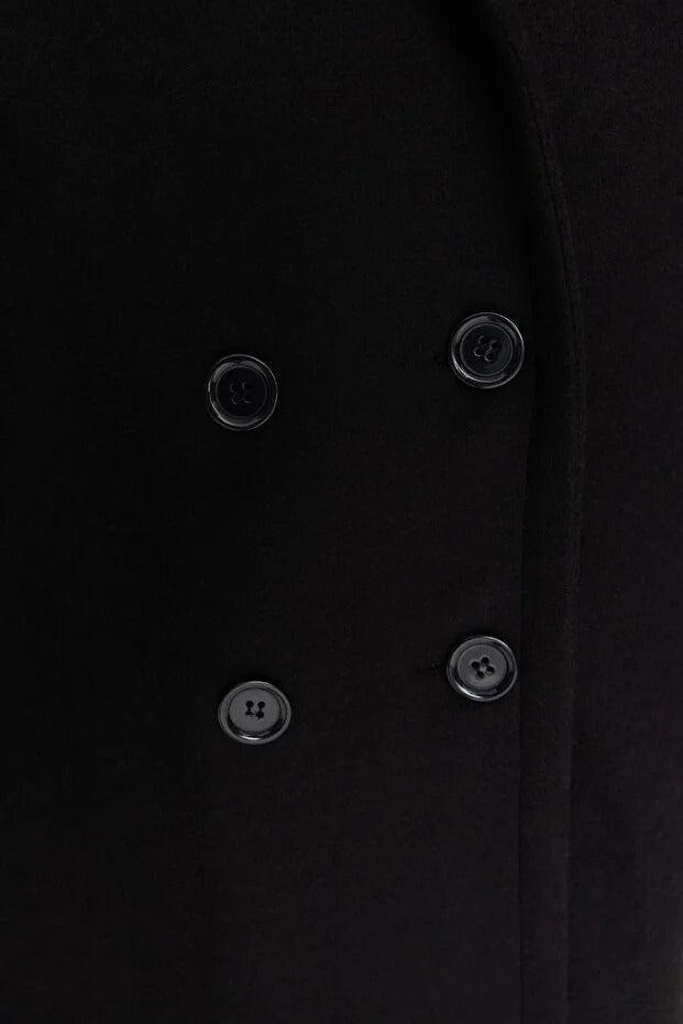 Black Oversized Wide-Cut Long Wool-Blend Overcoat