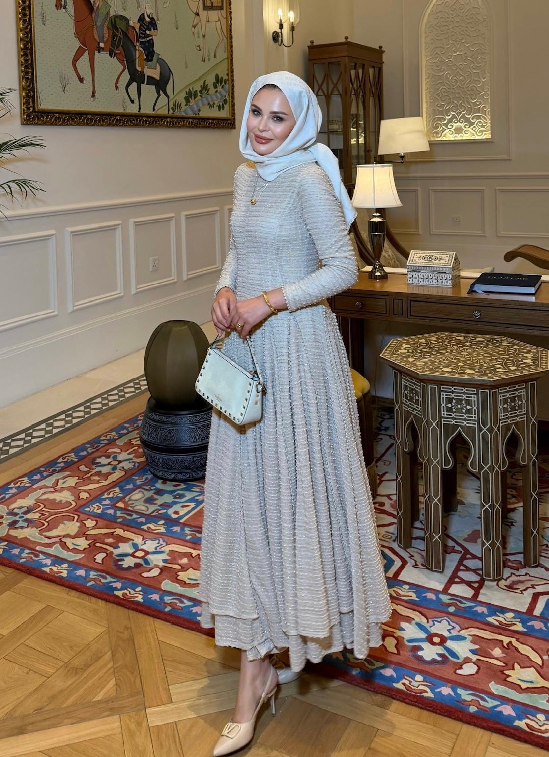 Asos Cream Shimmer Textured Tiered Maxi Dress with Smocked Bodice