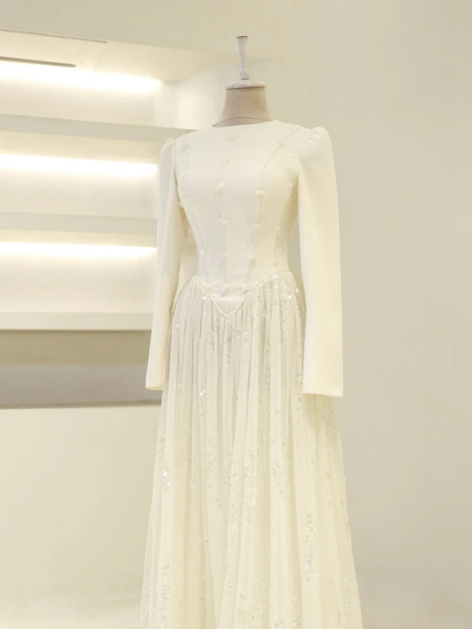 Nada Satin and Tulle Modest Evening Dress