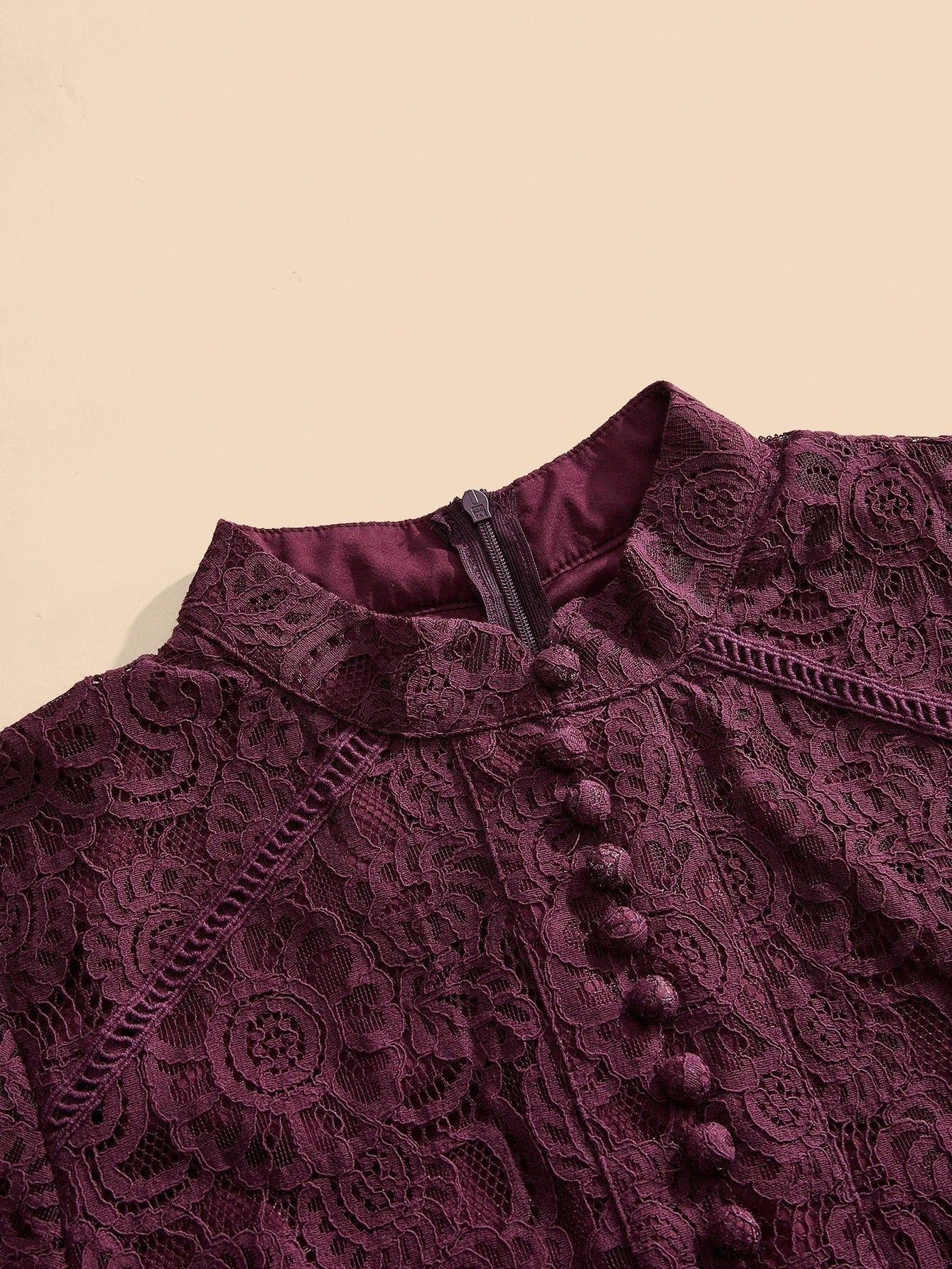 Long‑Sleeve Rose Lace Maxi Dress – Purple