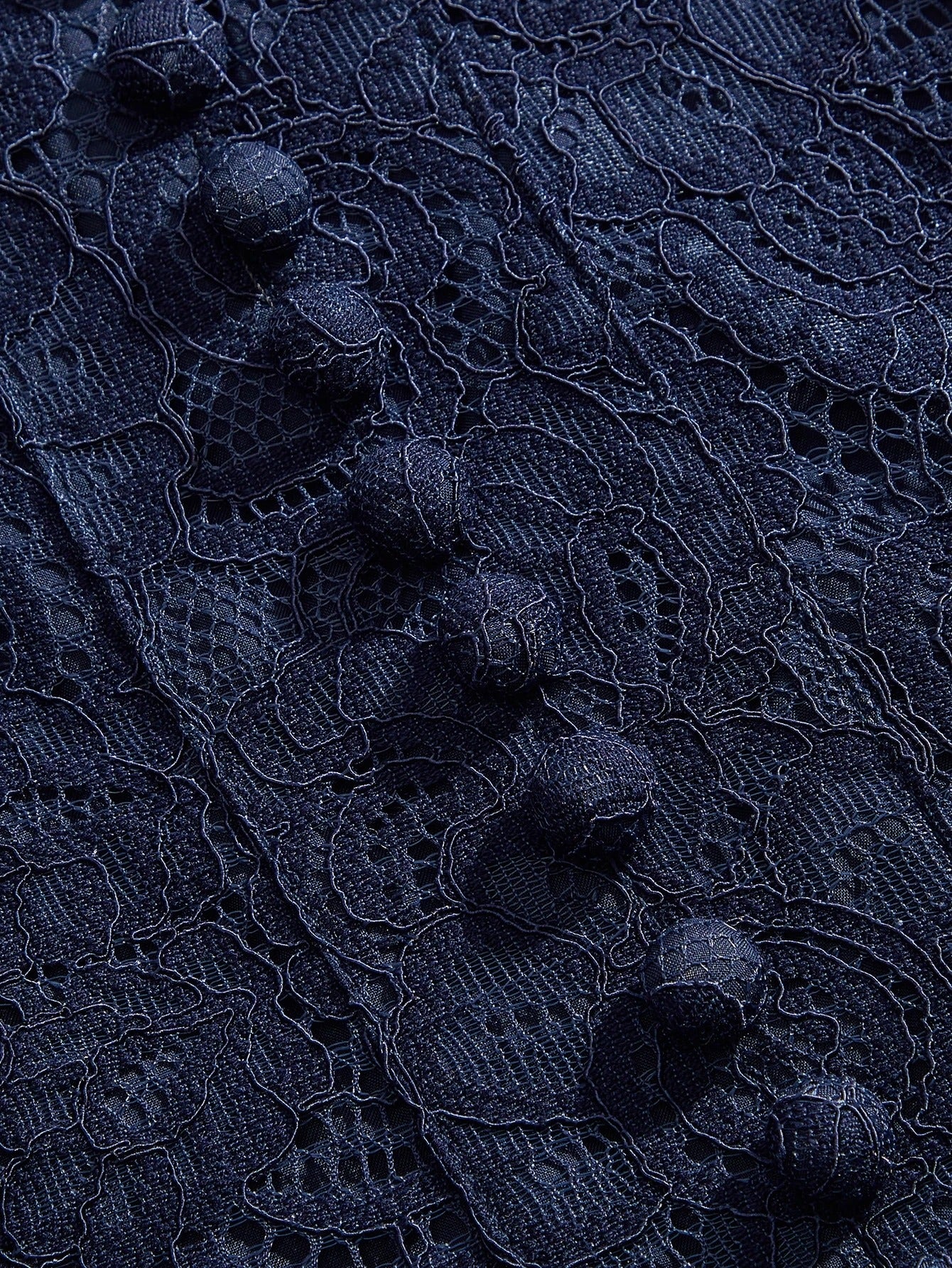 Long‑Sleeve Rose Lace Maxi Dress – Navy Blue