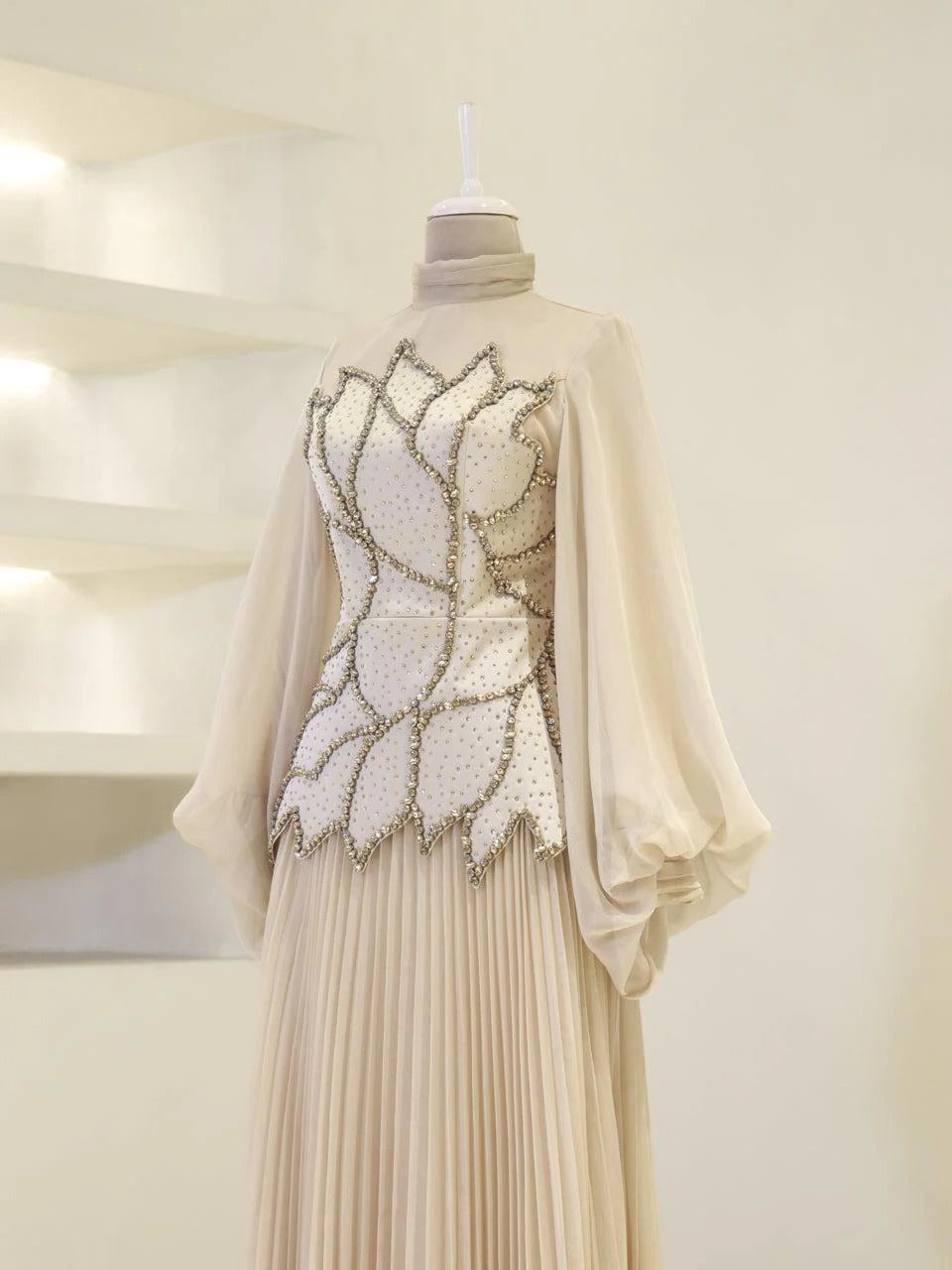 Bloomsbury Chiffon & Satin Evening Dress - Beige