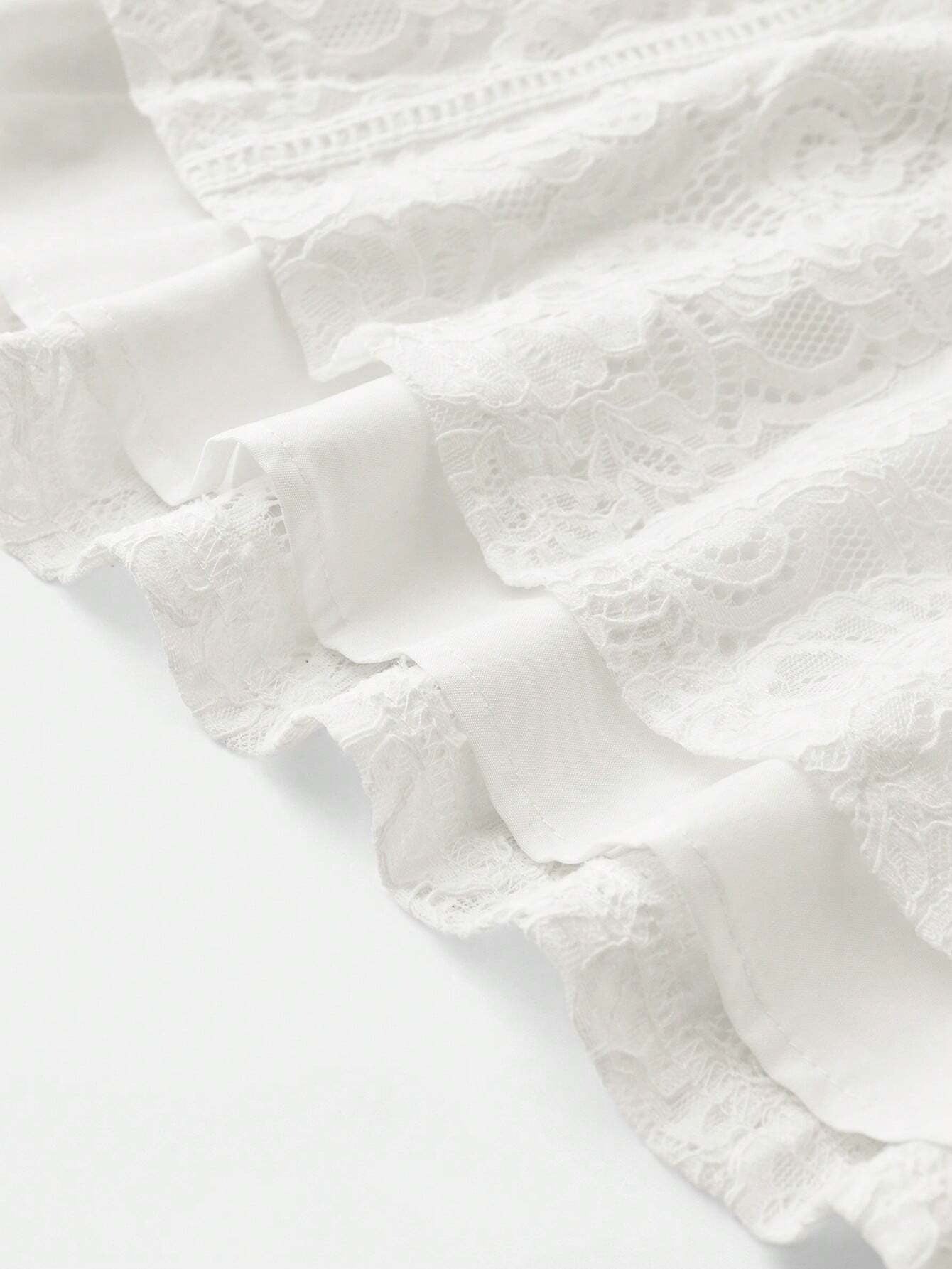 Long‑Sleeve Rose Lace Maxi Dress – White