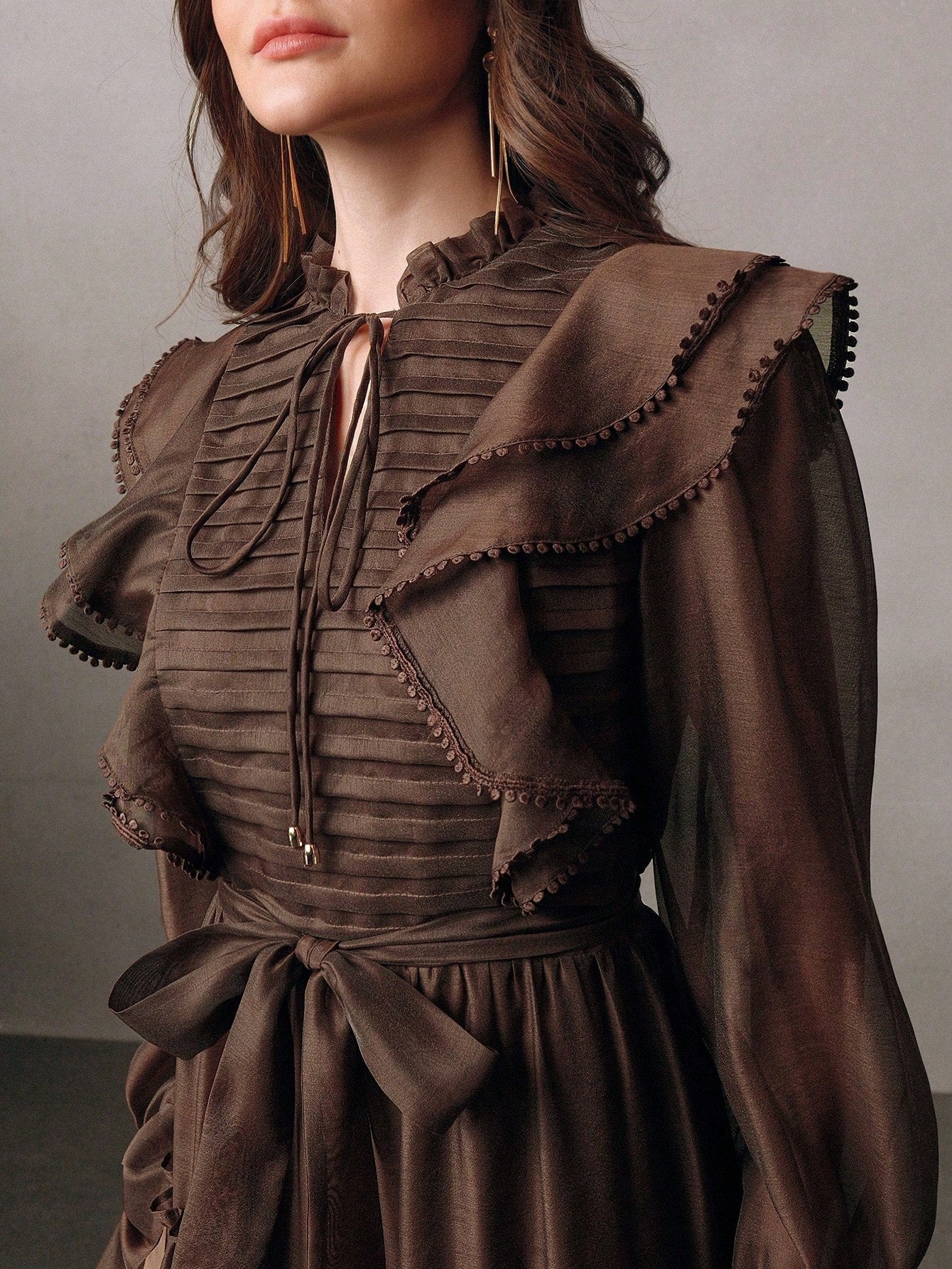 Elaire Elegant Ruched‑Hem Party Dress -Brown