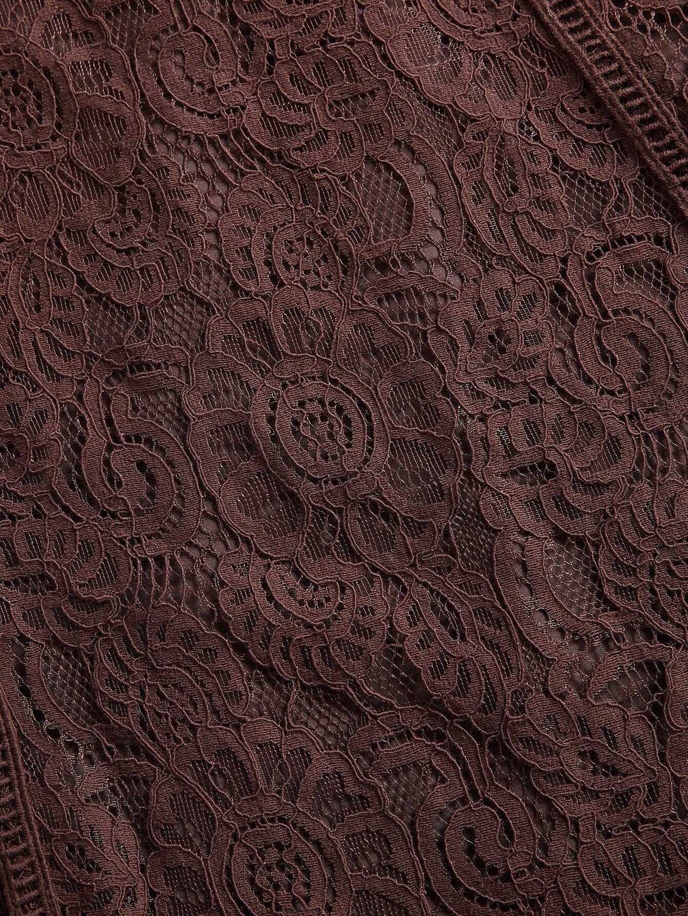 Long‑Sleeve Rose Lace Maxi Dress – Brown