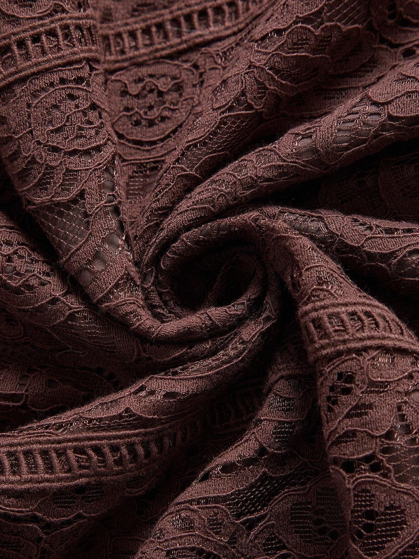 Long‑Sleeve Rose Lace Maxi Dress – Brown