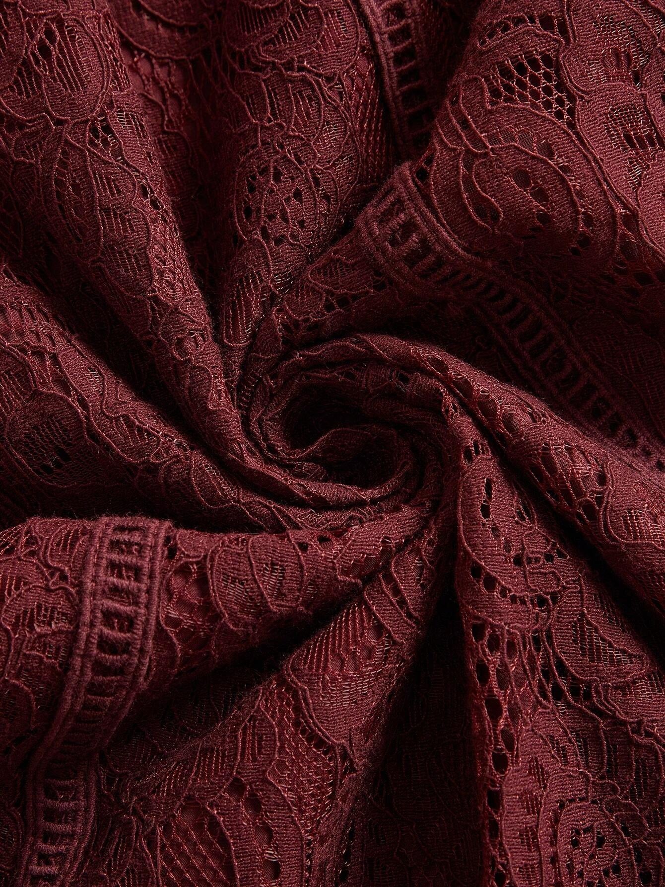 Long‑Sleeve Rose Lace Maxi Dress – Burgonya