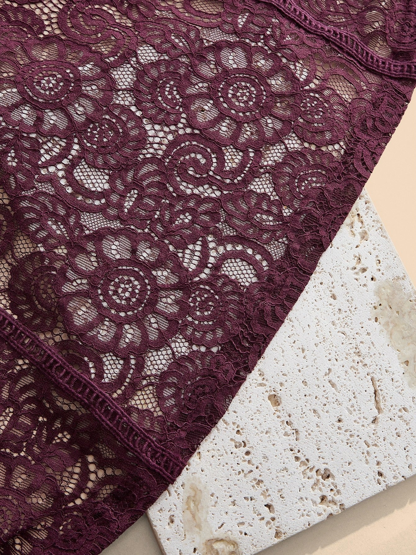 Long‑Sleeve Rose Lace Maxi Dress – Purple