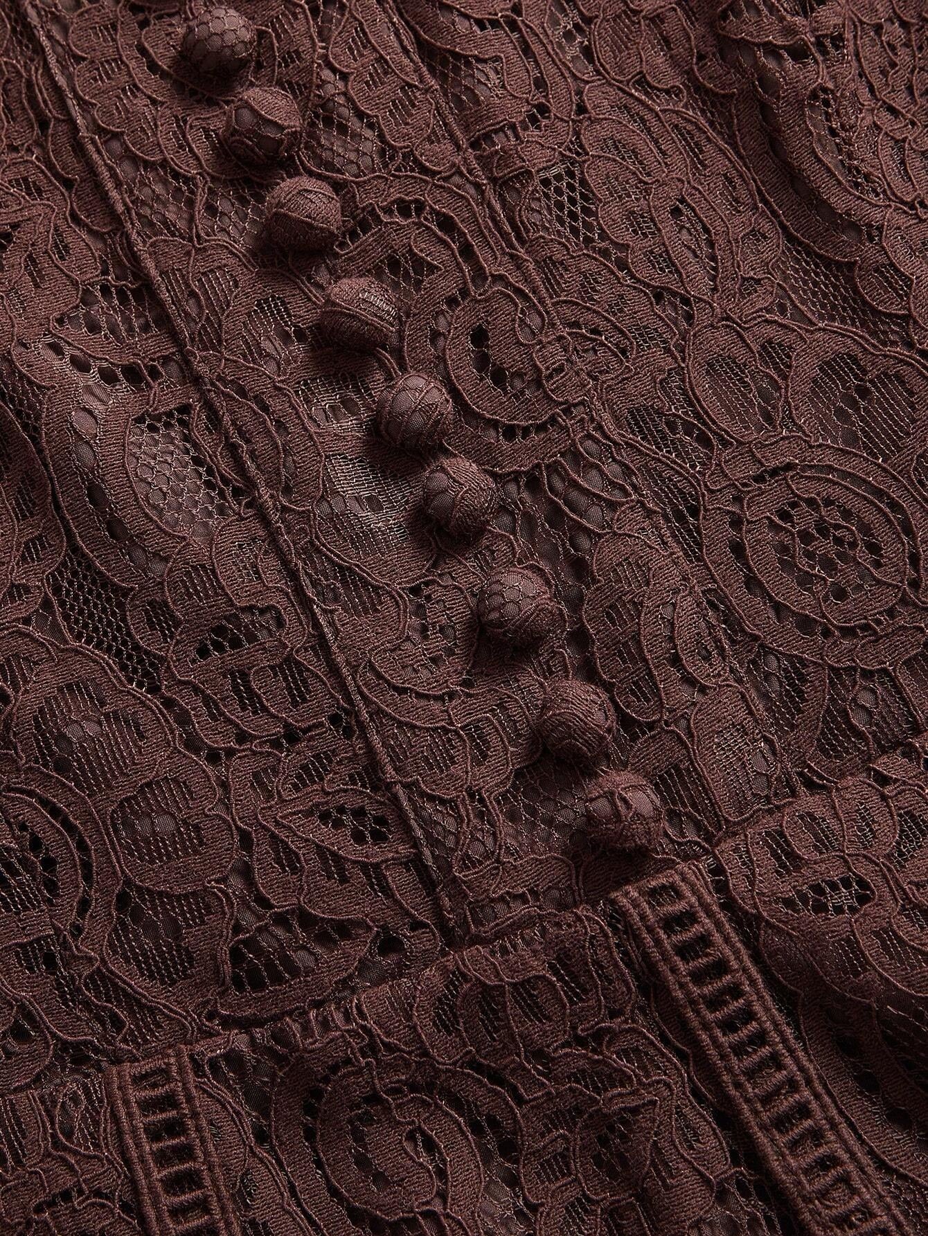 Long‑Sleeve Rose Lace Maxi Dress – Brown