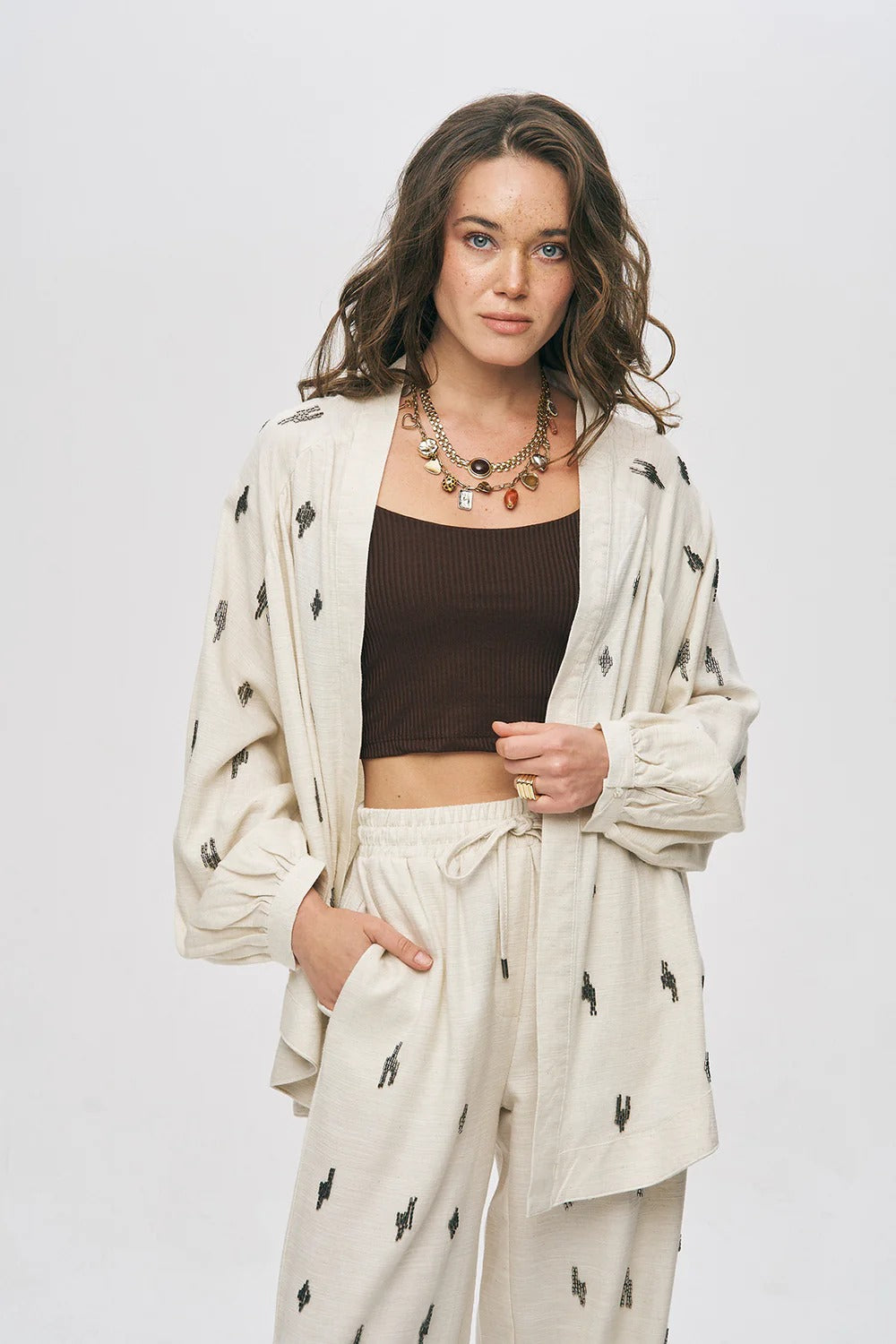 Limited Collection Ethnic Modern Beaded Natur Oversized Kimono