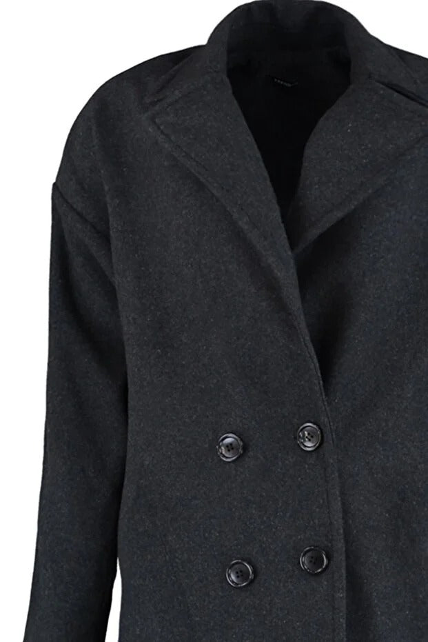Anthracite Oversized Wide-Cut Long Wool-Blend Overcoat