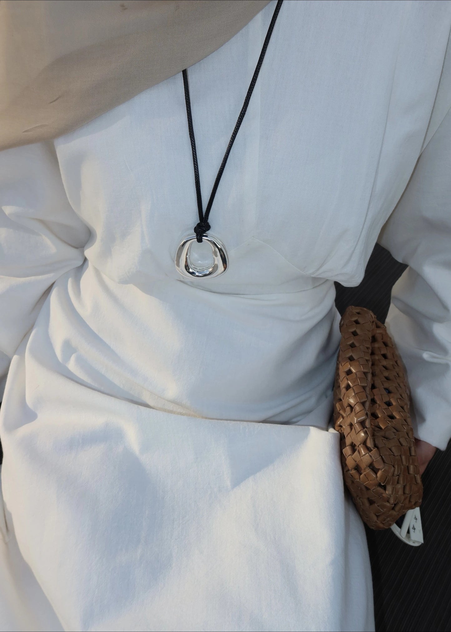 White Cotton Tie-Back Maxi Dress - Waist Detail Long Sleeve Gown