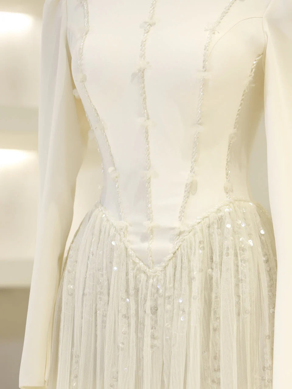Nada Satin and Tulle Modest Evening Dress
