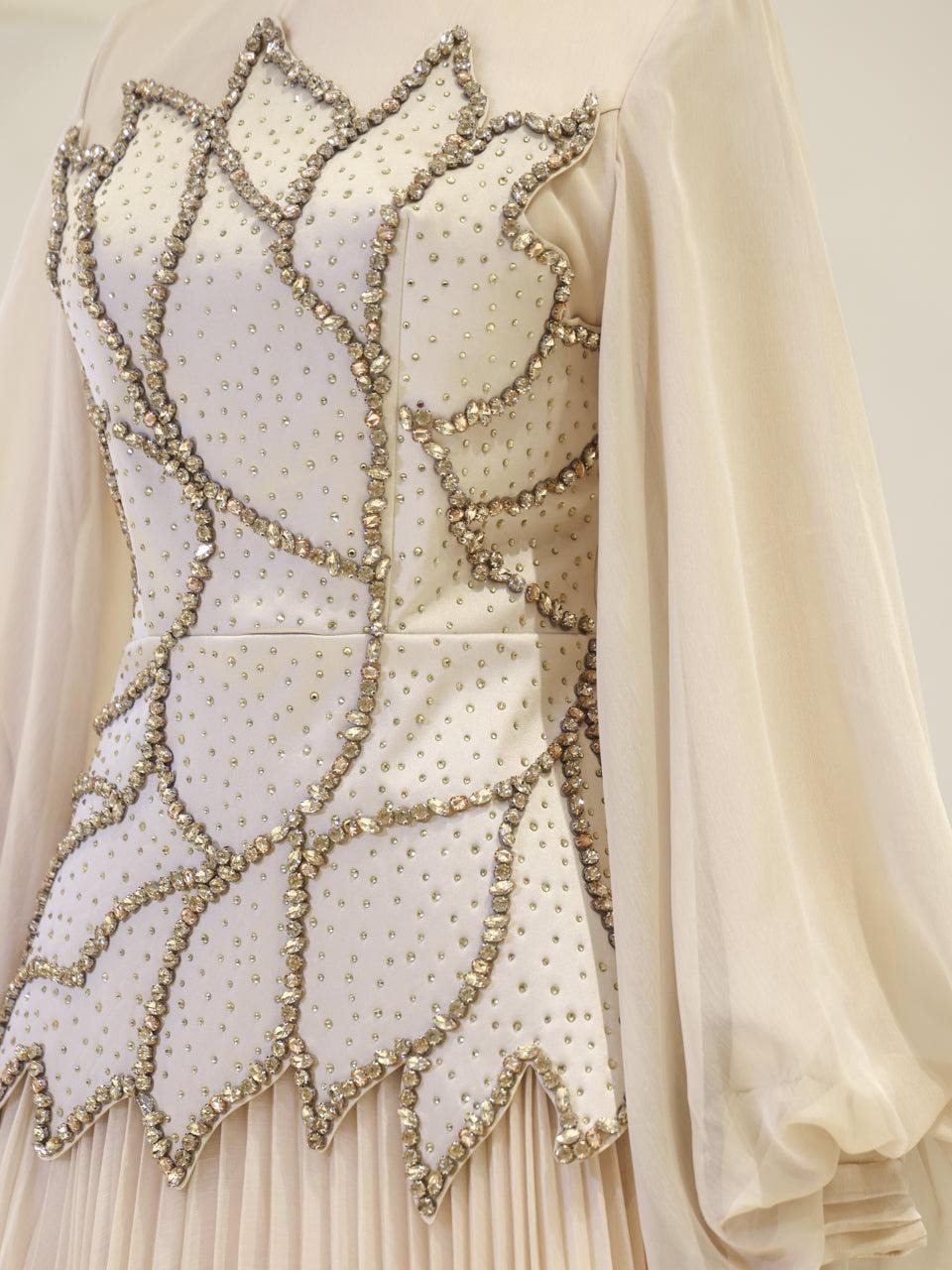 Bloomsbury Chiffon & Satin Evening Dress - Beige