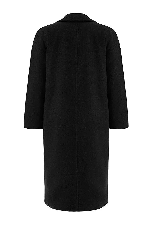 Black Oversized Wide-Cut Long Wool-Blend Overcoat