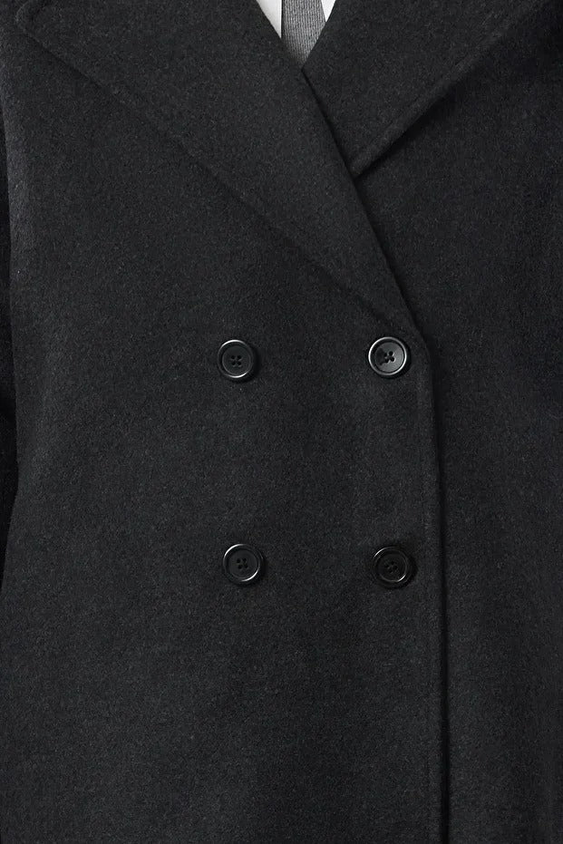 Anthracite Oversized Wide-Cut Long Wool-Blend Overcoat