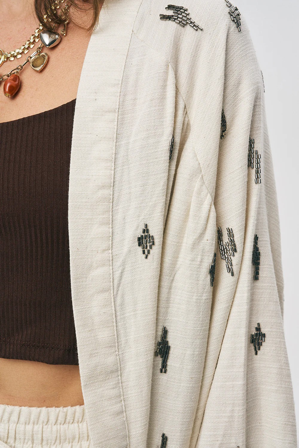 Limited Collection Ethnic Modern Beaded Natur Oversized Kimono