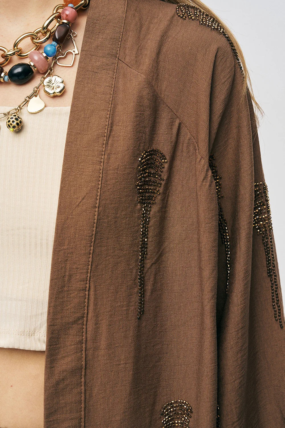 Limited Collection Hand-Made Beaded Oversized Kimono –  Brown