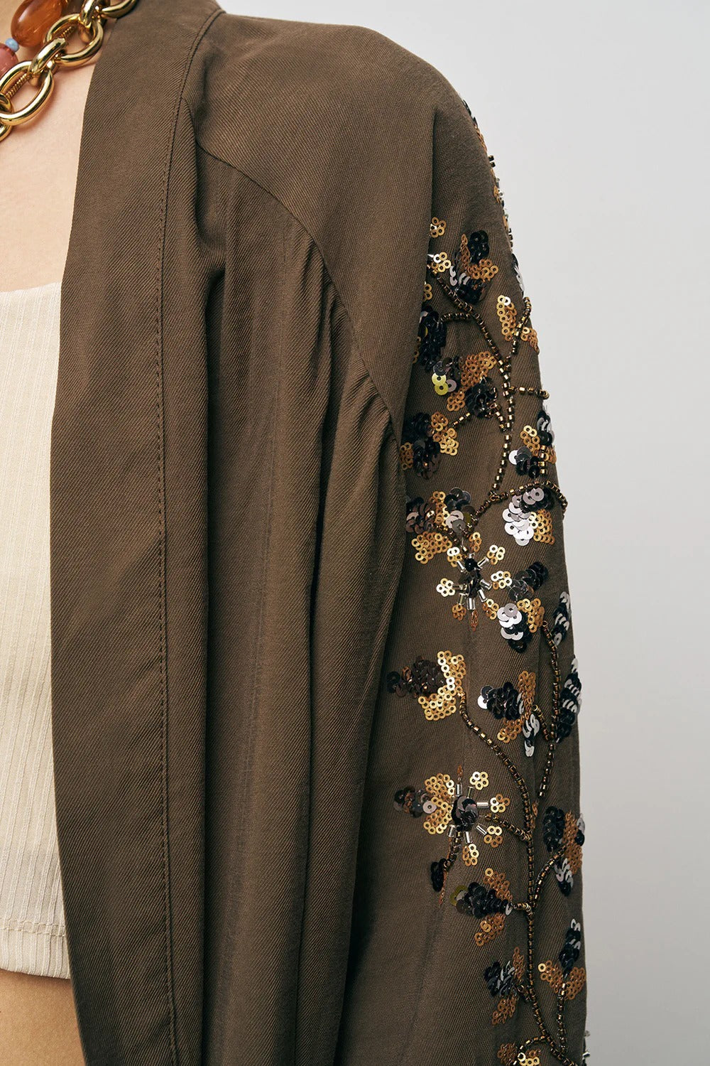 Limited Collection Elegant Sparkle Sequin & Beaded Oversized Kimono – Brown