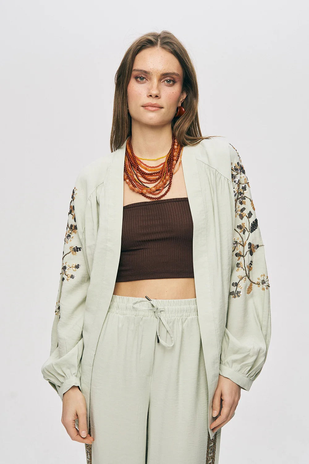 Limited Collection Elegant Sparkle Sequin & Beaded Oversized Kimono – Mint