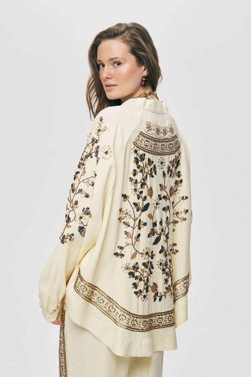 Limited Collection Elegant Sparkle Sequin & Beaded Oversized Kimono – Yellow