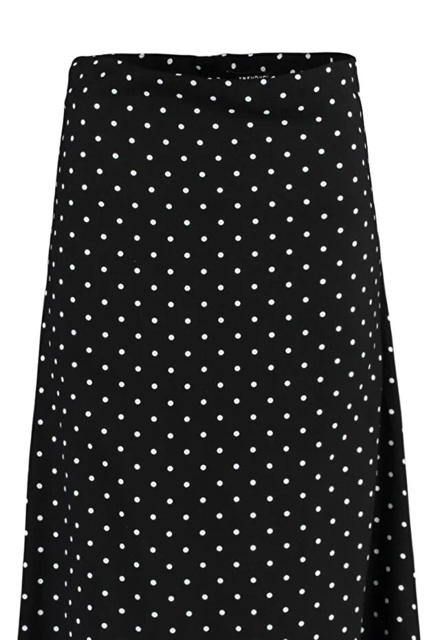 Black & White Polka Dot 100% Viscose Midi Skirt — Modest High-Waist A-Line