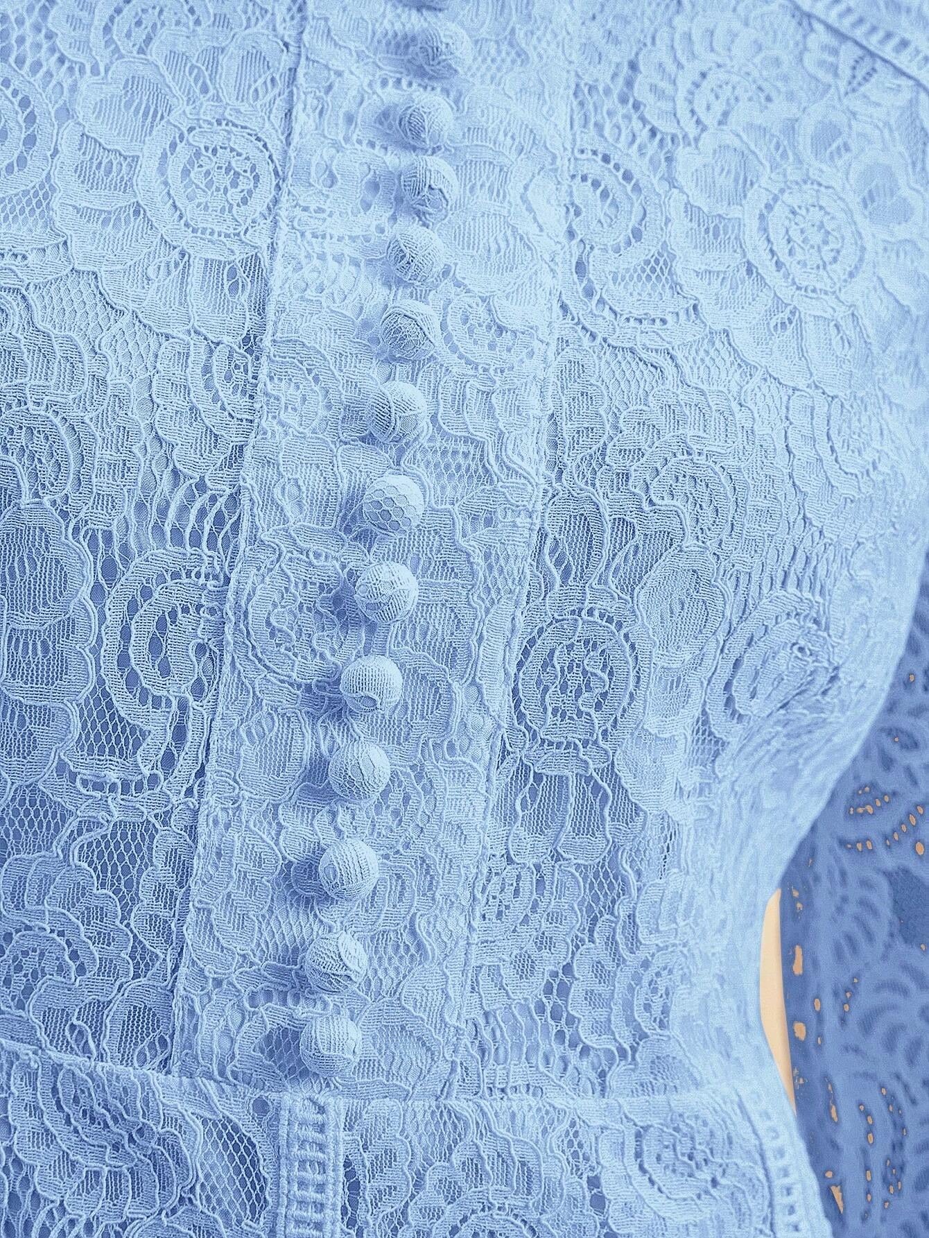 Long‑Sleeve Rose Lace Maxi Dress – Baby Blue