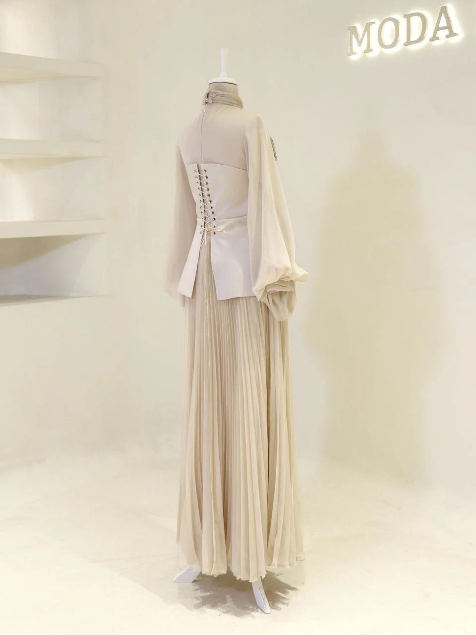 Bloomsbury Chiffon & Satin Evening Dress - Beige