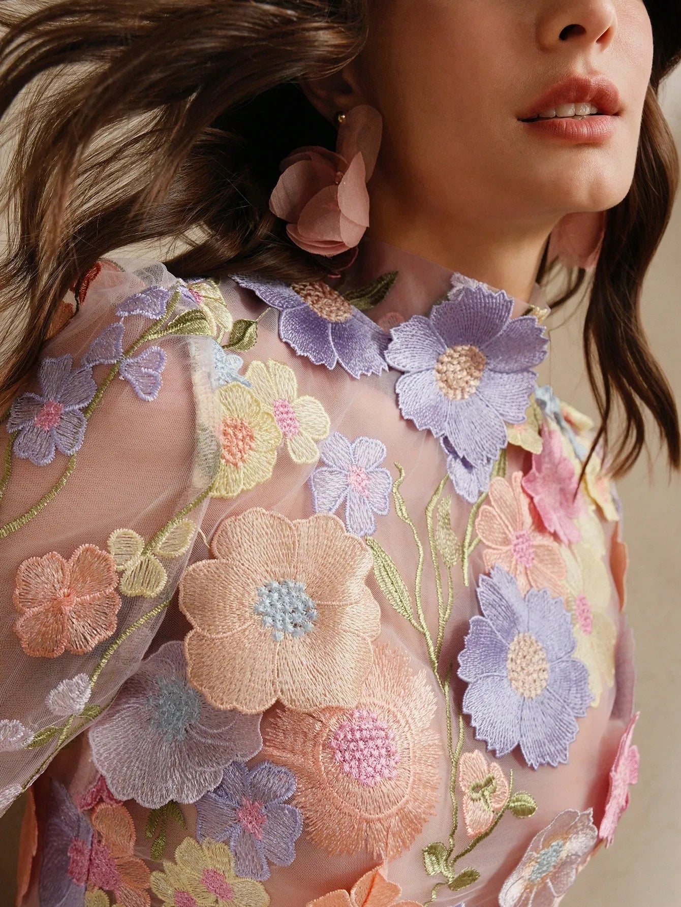 Flower Mesh Blouse – Baby Pink