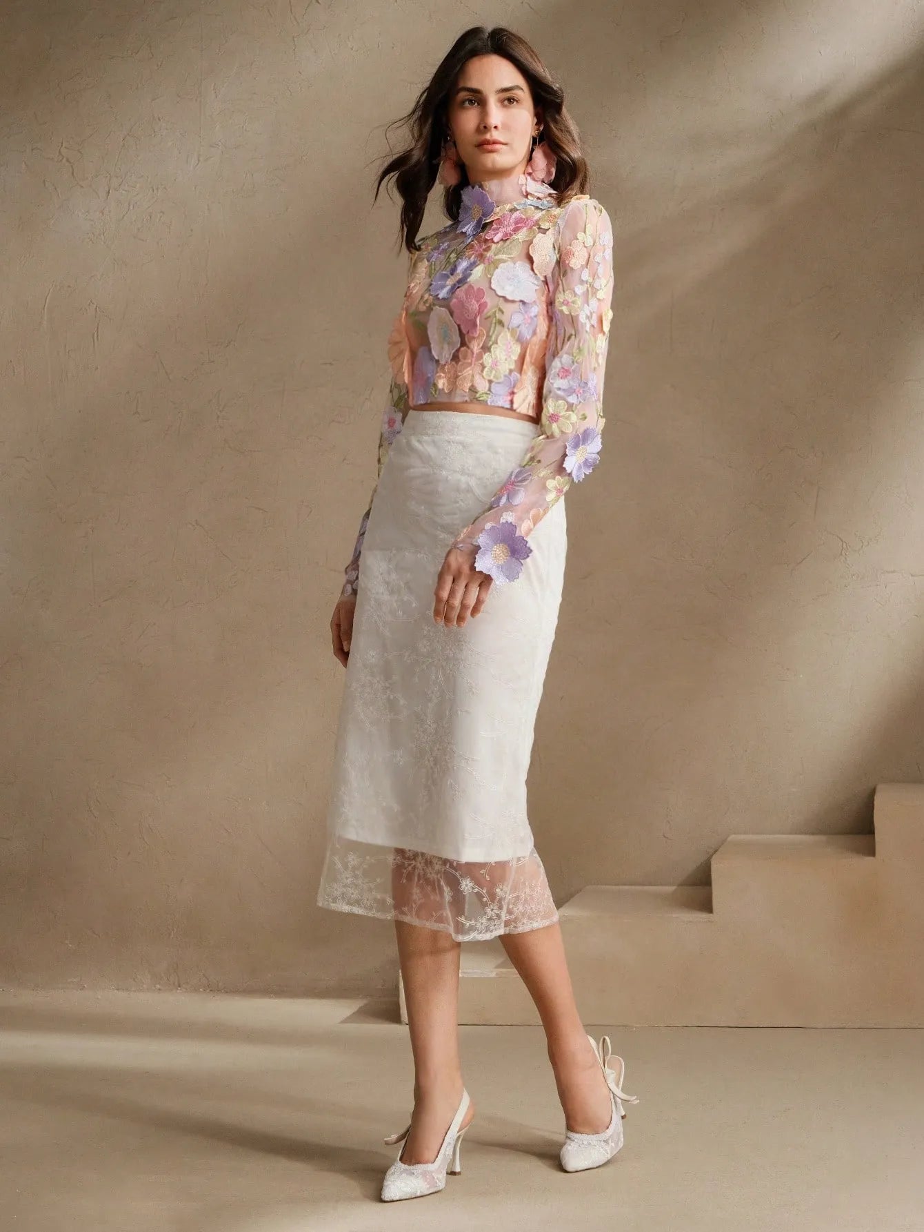 Flower Mesh Blouse – Baby Pink