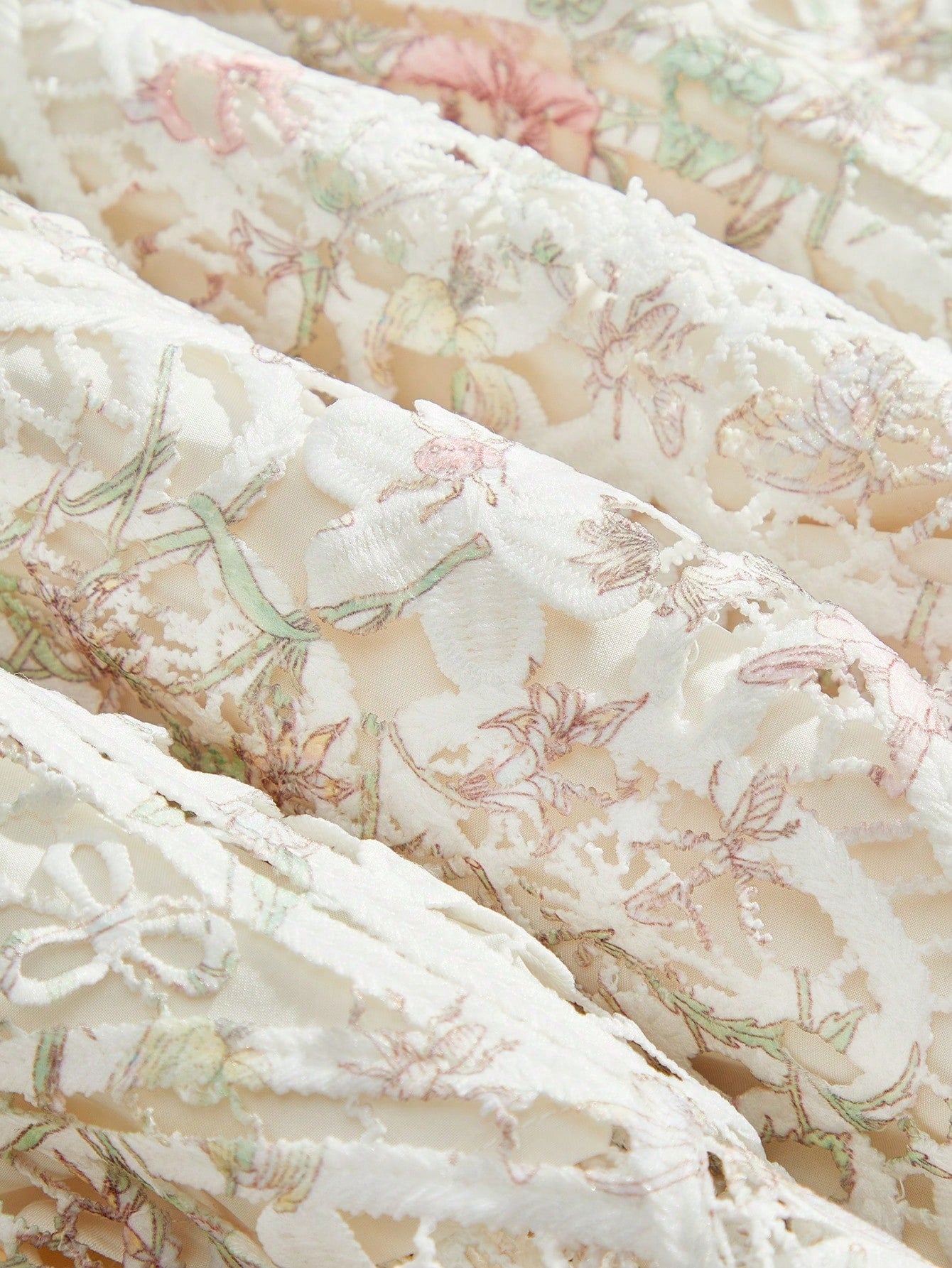 Watercolor Print Patchwork A-Line Dress with Lantern Sleeves & Embroidered Collar