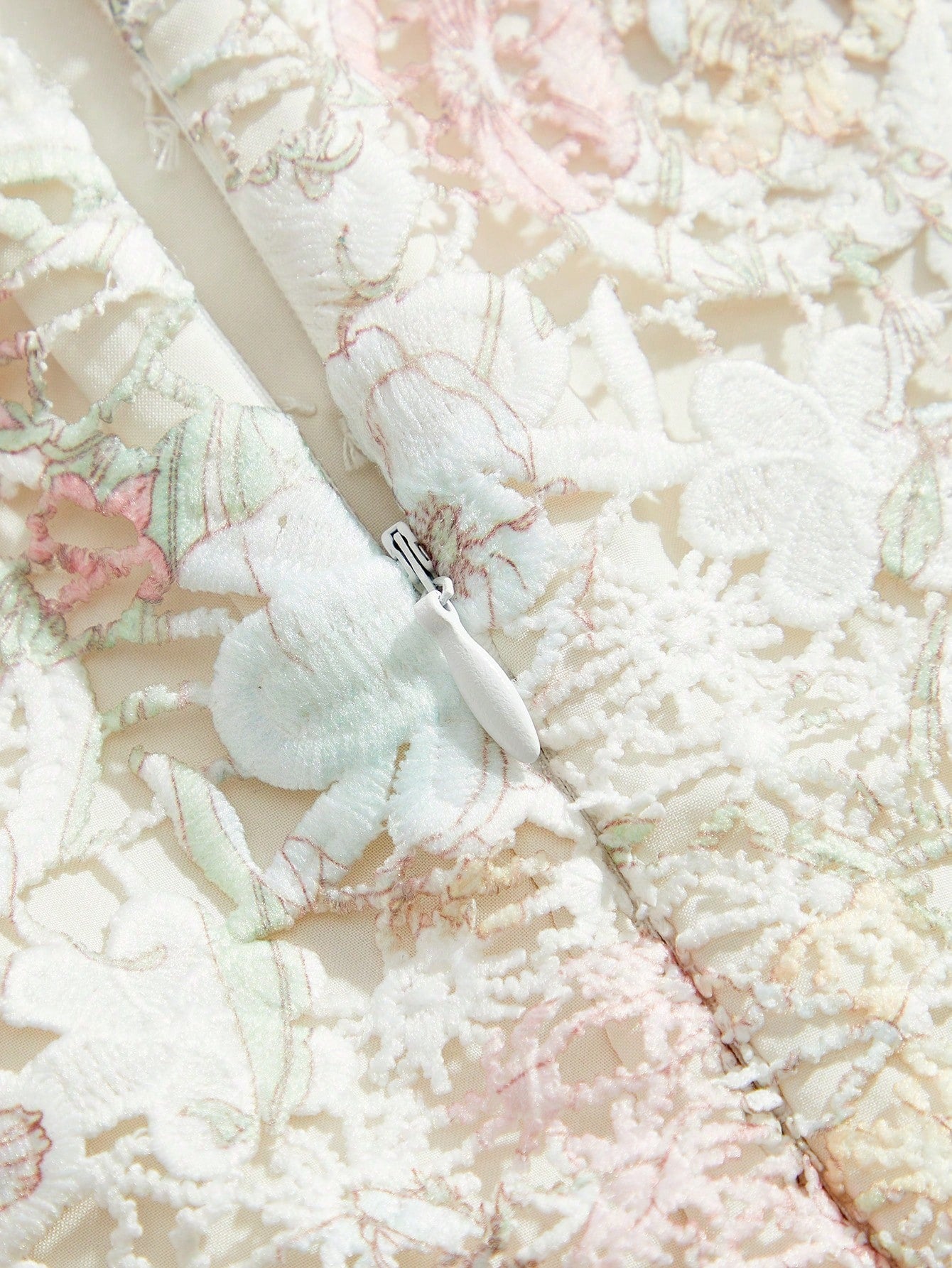 Watercolor Print Patchwork A-Line Dress with Lantern Sleeves & Embroidered Collar