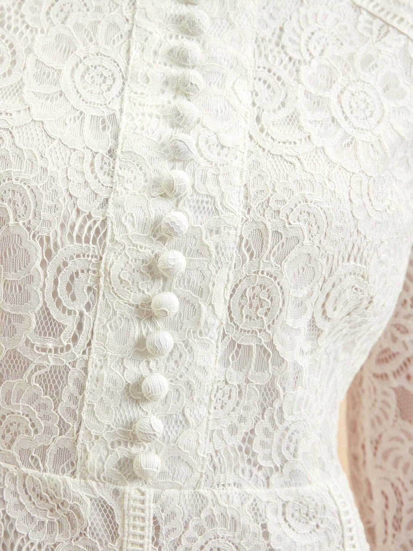 Long‑Sleeve Rose Lace Maxi Dress – White