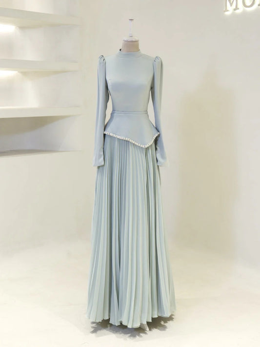 Elegant Beaded Maxi Evening Gown - Baby Blue