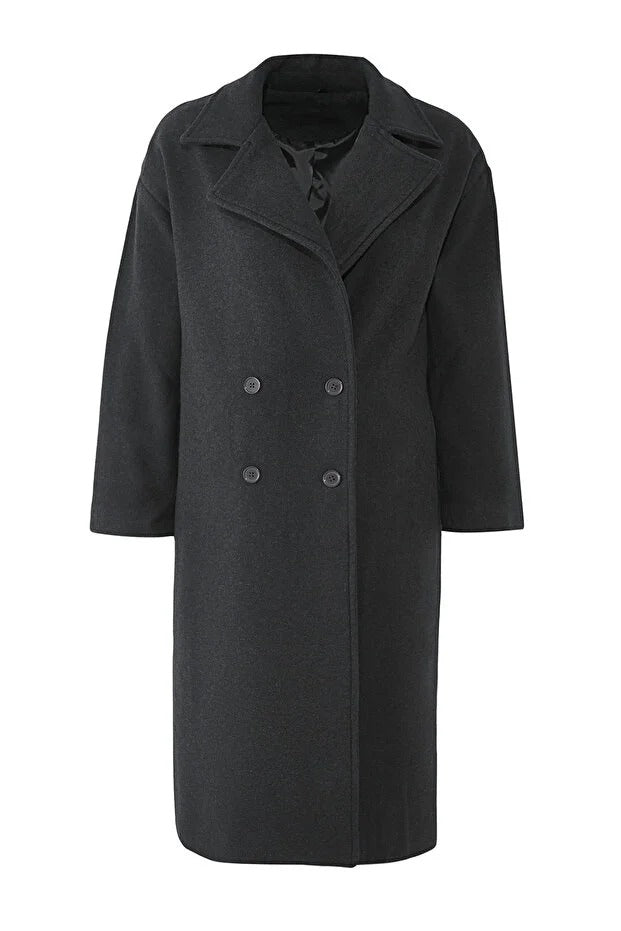 Anthracite Oversized Wide-Cut Long Wool-Blend Overcoat