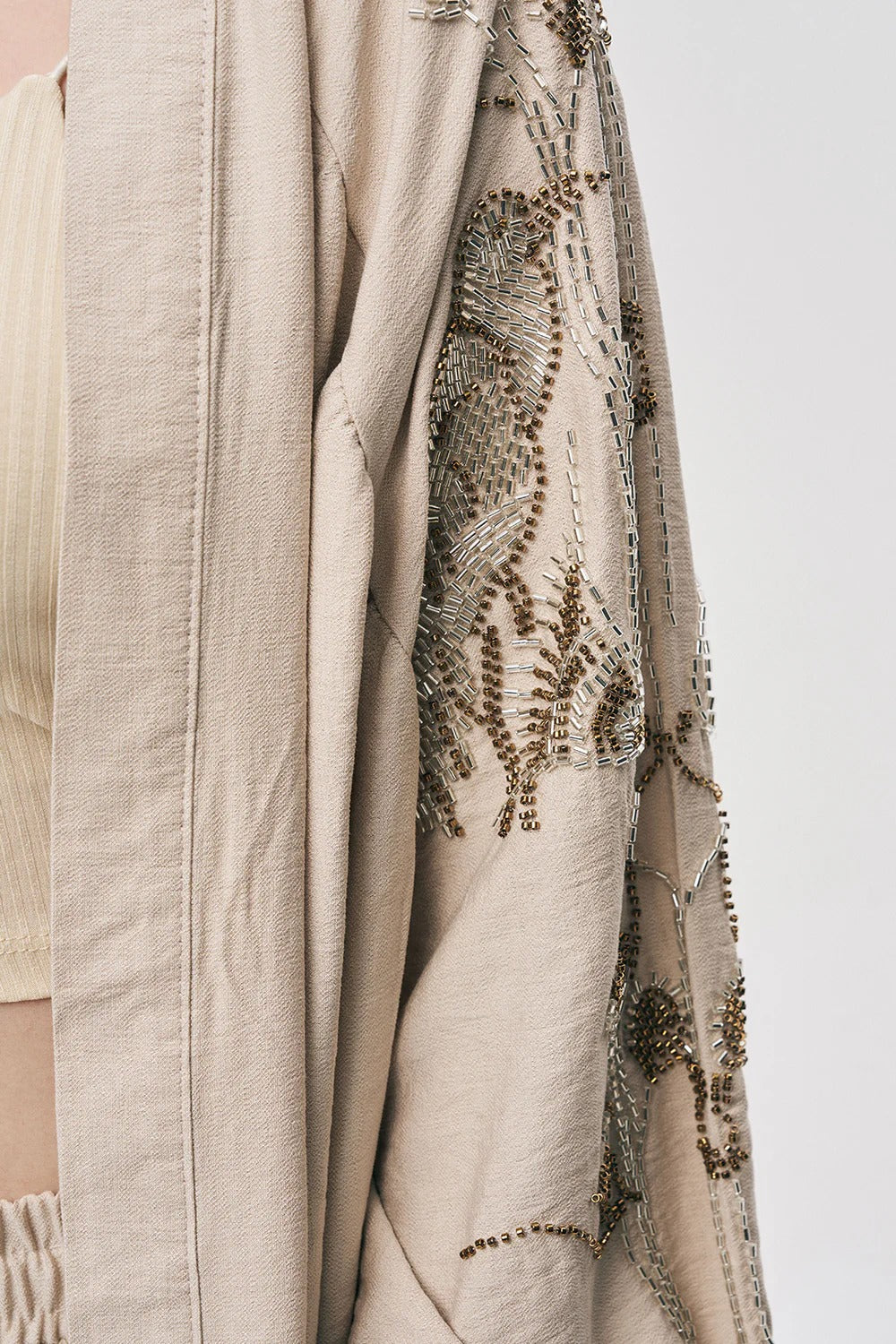 Limited Collection Oriental Bird & Floral Beaded Oversized Kimono – Light Beige