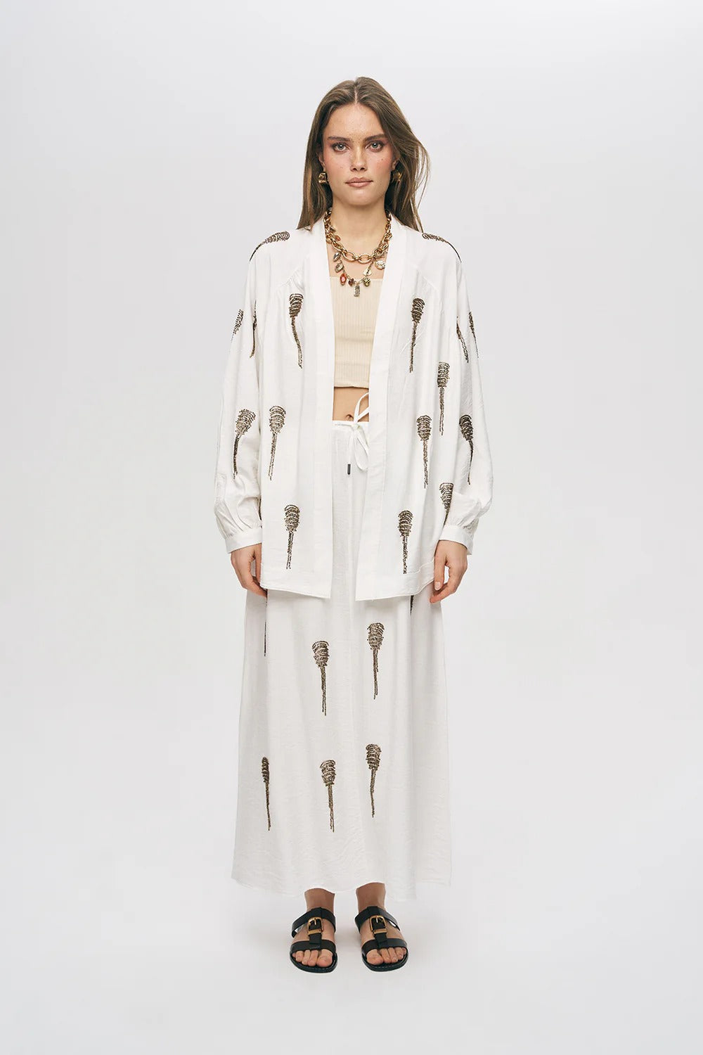 Limited Collection Hand-Made Beaded Oversized Kimono –  Ecru