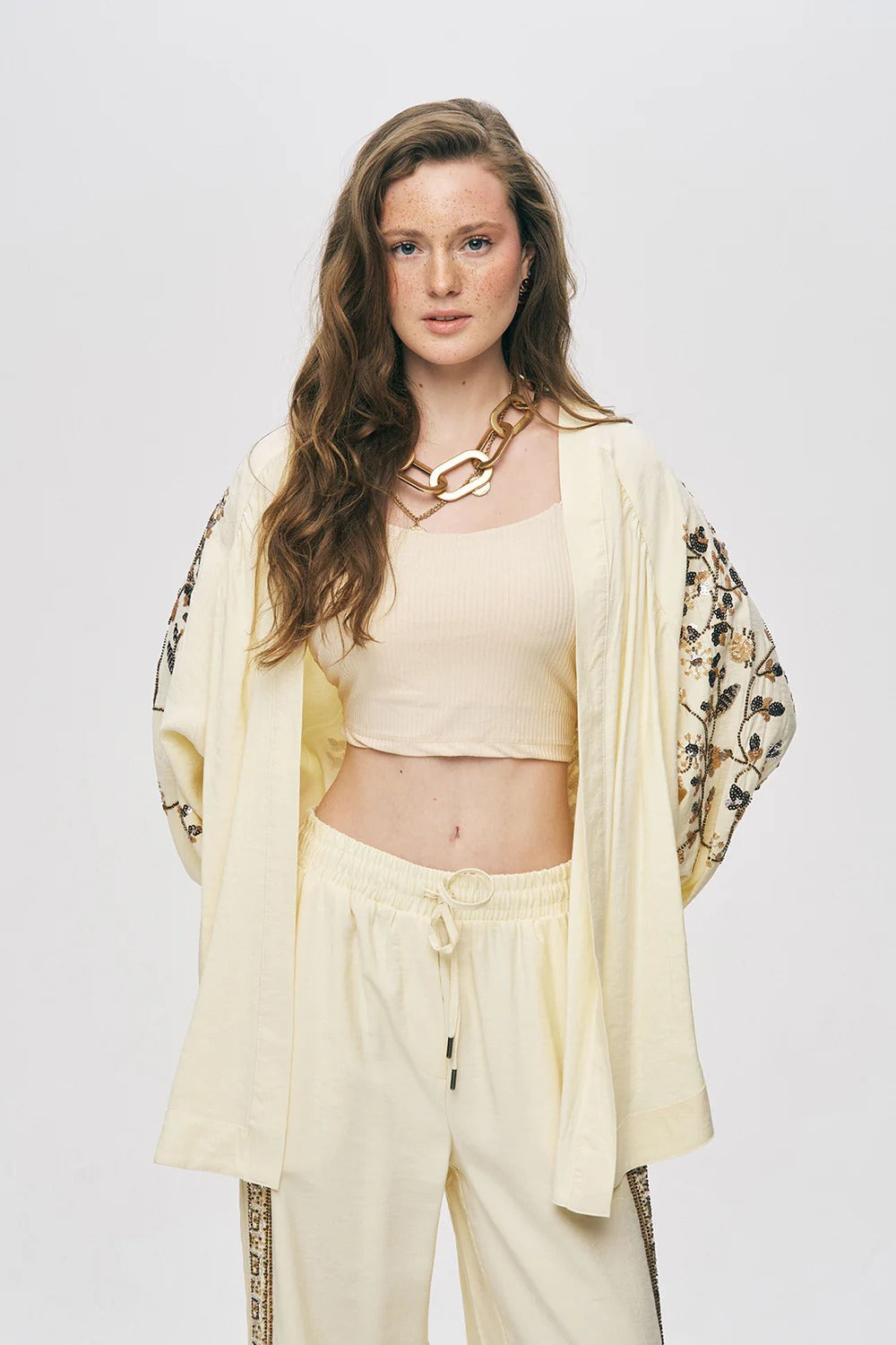 Limited Collection Elegant Sparkle Sequin & Beaded Oversized Kimono – Yellow