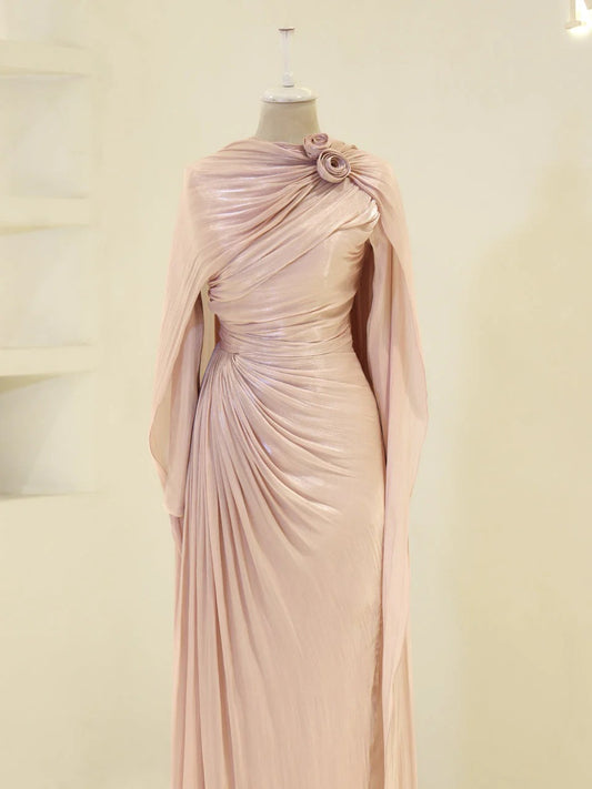 Orchid Fabric Flare Modest Evening Dress - Poudra